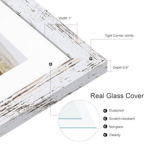 Hongkee 8.5x11 Picture Frame Set of 2, Distressed White Certificate Document Frames with Glass Collage Frame, Display Pictures Two 5x7 With Mat or 8.5 x 11 Without Mat, Photo Frames Wall Gallery - color: Distressed White, size: 8.5x11 in matted to 2-5x7