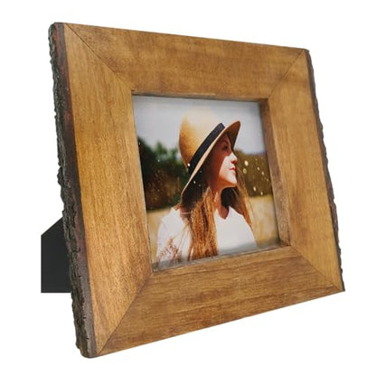 IKEREE 4x4 Rustic Picture Frames with Natural Bark Edges, Brown Wood Photo Frame for Tabletop or Wall Mounting Display - size: 4x4 inch