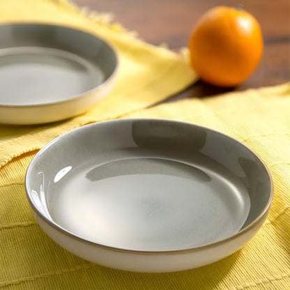 Sango Resona Moss Green Stoneware Bowls (Set of 4) – Durable Stoneware with Reactive Glaze Finish, Microwave & Dishwasher Safe, Perfect for Everyday Dining & Entertainment - color: Green/Cream, size: Pasta Bowl Set