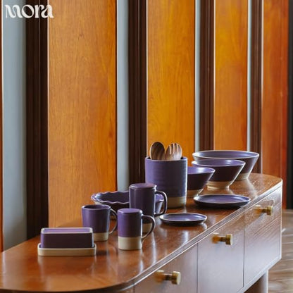 MORA Giant Salad Bowl Set with Wood Salad Servers, 4 qt Large Ceramic Serving Bowl for Salad, Pasta & Fruit, Microwave, Oven and Dishwasher Safe - Nebula - color: Nebula
