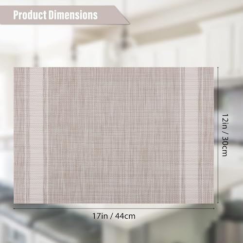 WUBAYI Placemats, Set of 6 Table Mats Heat Resistant Stain Resistant Non-Slip Woven Vinyl Insulation Placemats, Washable Durable Elegant Table Mats for Kitchen Dinning Restaurant(Beige White) - color: Beige White