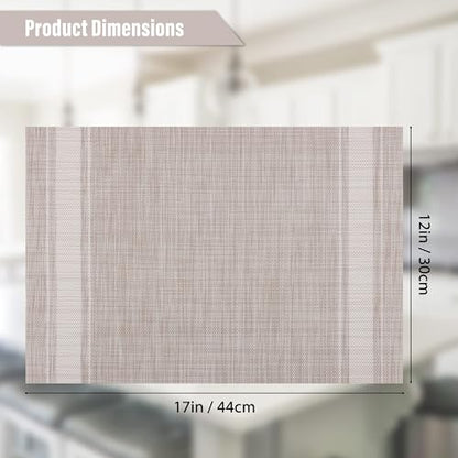 WUBAYI Placemats, Set of 6 Table Mats Heat Resistant Stain Resistant Non-Slip Woven Vinyl Insulation Placemats, Washable Durable Elegant Table Mats for Kitchen Dinning Restaurant(Beige White) - color: Beige White