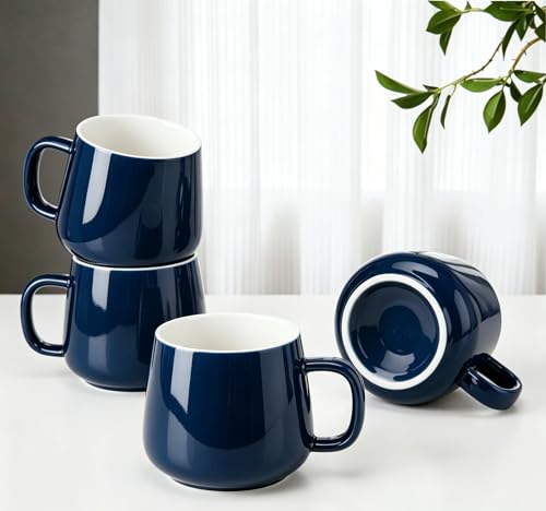 Teocera Ceramic Coffee Mug Set of 4-12 oz Coffee Mugs with Large Handles for Hot or Cold Drinks Like Latte, Cocoa, Tea or Juice - Smooth Ceramic, Dishwasher Safe, Navy - color: Navy