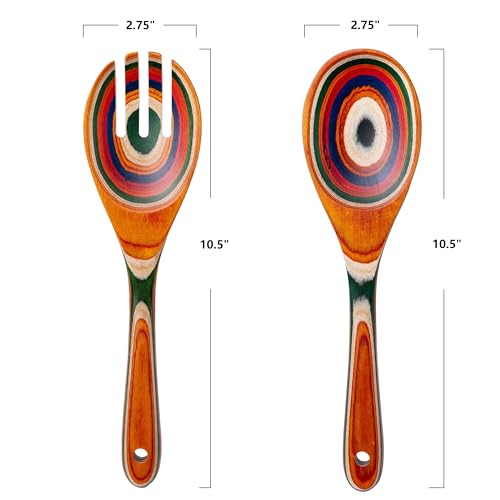 Pakkawood Salad Tongs,10.5 inch wooden Spoons, Serving utenstil colorful wood Salad Servers set, Kitchen cooking utensil set. - color: Pakkawood