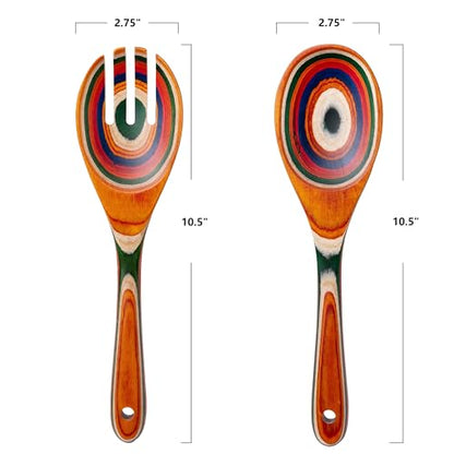 Pakkawood Salad Tongs,10.5 inch wooden Spoons, Serving utenstil colorful wood Salad Servers set, Kitchen cooking utensil set. - color: Pakkawood