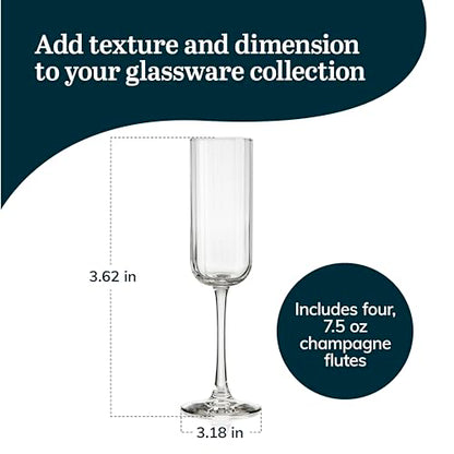 Libbey Paneled Champagne Flute Glasses, 7.5 Oz Fine Ribbed Line Champagne Glasses Set of 4, Dishwasher Safe Clear Glasses for Champagne - color: Paneled Flute 4