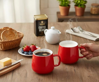 Teocera Coffee Mugs Set of 6-12oz Chip-Resistant Ceramic Cups with Ergonomic Handle | Dishwasher & Microwave Safe Red Mugs | Keeps Beverage Hot, Perfect for Family Kitchen & Holiday Gifts - color: Red （Set of 6)