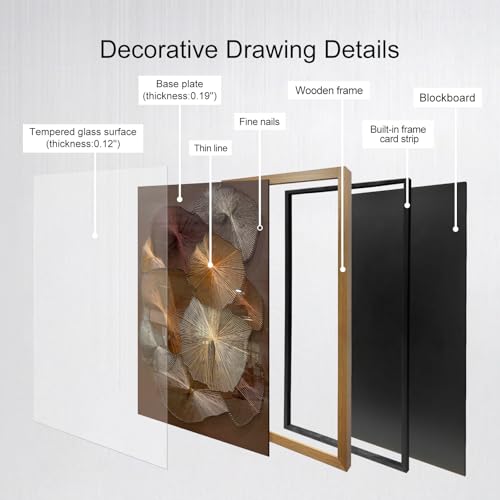 BrightA Large String Nail Thread Art 3D Floral Wall Hanging Sculpture | Hand crafted metal pin and fiber radial bloom panels with layered botanical geometry 27.5"x39.4" - color: Brown + Gold + Dark Red + Natural wood tone, size: 27.5"x39.4"