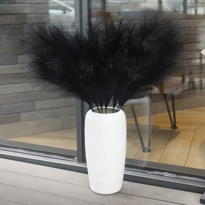 8 Pcs 38''/97cm Tall Faux Large Pampas Grass Decor, Black | Artificial pompous pompas, fluffy fake plants, floor vase filler, or wedding kitchen home boho decorations