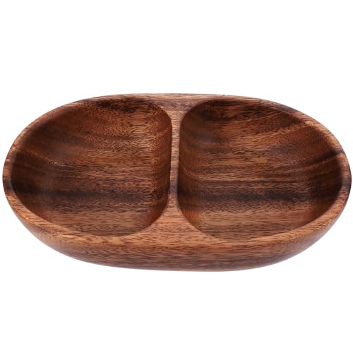 BESPORTBLE Decor snacks storage bowl nut plate wood divided salad bowl wooden fruit bowl food plate candy plate Double compartment bowl salad bowl container fruit dish south america tray