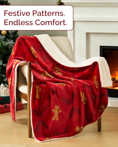 Christmas Sherpa Blanket Throw, Reversible Blanket - Gingerbread Man, 50x60 | Super Soft Double Sided Throw for Bed, Sofa, Couch, Reversible Sherpa Fleece Blanket, Thick, Warm, Plush, Xmas Winter Bedding - color: 03- Gingerbread Man
