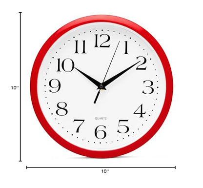 Bernhard Products Red Wall Clock Silent Non Ticking - 12 Inch Quality Quartz Battery Operated Round Easy to Read - color: Red, size: 12 Inch