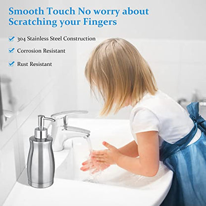 Soap Dispenser Stainless Steel - Brushed Nickel Pump Dispenser Bottle Refillable Liquid Hand Dish Soap Dispenser for Bathroom, Kitchen, Countertop, Silver (13.5 Oz / 400ML) - color: Curved-silver