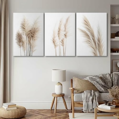 Wivsev Pampas Grass Canvas Wall Art,Beige Botanical Wall Art,Nature Botanical Pictures Prints,Minimalist Wall Decor for Living Room,Bedroom,Bathroom Decorations (12" x 18" x 3 pcs) - size: 12" x 18" x 3 pcs