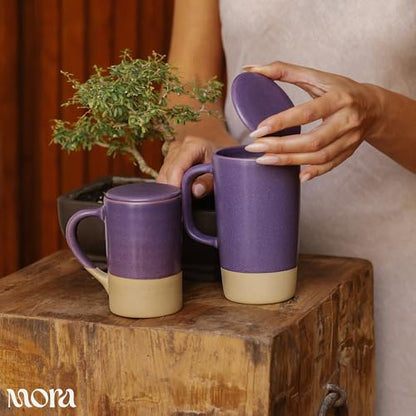 Mora Ceramics Large Tea Mug with Loose Leaf Infuser and Ceramic Lid, 18 oz, Portable, Microwave, Dishwasher Safe, Tall Coffee Cup - Rustic Matte Ceramic Glaze, Modern Herbal Tea Strainer, Nebula - color: Nebula