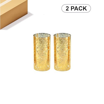 WGVI Hurricane Candle Holder Sleeve, W: 3", Ht: 6", Gold Speckled Glass Cylinder Open Both Ends, Chimney Tube Shade, 2 Pieces - color: Gold Speckle, size: 3x6"H