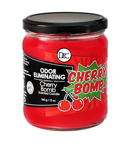 Cherry Bomb Odor Eliminating Highly Fragranced Candle - Eliminates 95% of Pet, Smoke, Food, and Other Smells Quickly - Up to 80 Hour Burn time - 12 Ounce Premium Soy Blend - color: Cherry Bomb