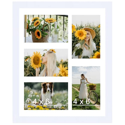 JCJMY 11x14 Collage Picture Frame with Mat, Display 5 Pcs 4x6 Photos or 11x14 Picture, Five Opening 4x6 Picture Frame Collage for Wall Hanging, Lightweight 4 x 6 Multi Photo Frame, White - color: White