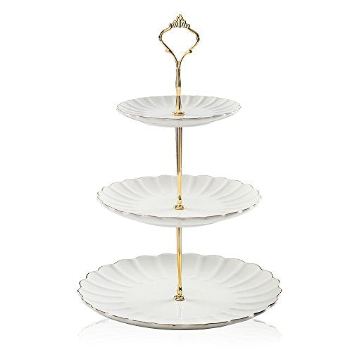 Sweejar 3 Tier Ceramic Cake Stand Wedding, Dessert Cupcake Stand for Tea Party Serving Platter (White) - color: White