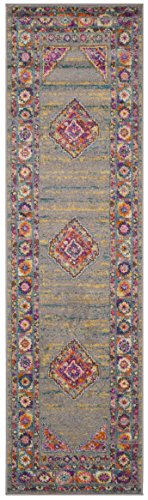 SAFAVIEH Madison Collection Runner Rug - 2'3" x 12', Light Grey & Fuchsia, Boho Chic Medallion Design, Non-Shedding & Easy Care, Ideal for High Traffic Areas in Living Room, Bedroom (MAD133G) - color: Light Grey/Fuchsia, size: 2'3" x 12' (Runner)