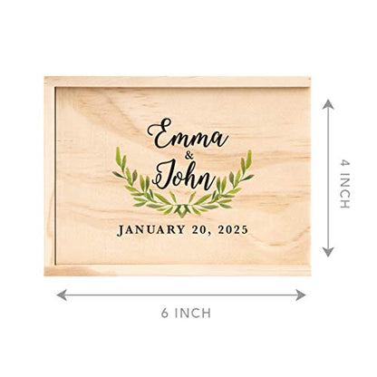 Koyal Wholesale Custom Willow Branch Leaves Cursive Couple Names Wedding Keepsake Box, 4 x 6 -inch, Custom Date, Wood - color: Cursive Willow Branch Leaves