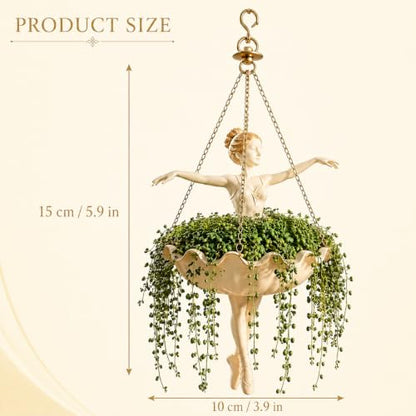 Ballet Dancer Hanging Planter, Resin Ballerina Flower Pot with Metal Chains, Small Hanging Basket for Succulents Ivy Spider Plants, Dance Teacher Appreciation Gift，Ballerina Dancer - color: White