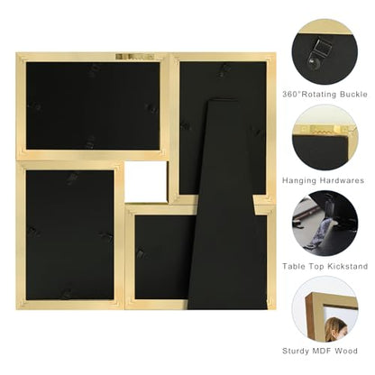 4x6 Picture Frames Collage 1 Pack, 4 Opening Multi Family Photo Collage Frames with Real Glass for Wall Hanging or Tabletop, Gold - color: Gold