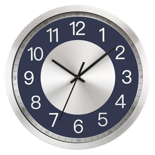 Silent Wall Clock Battery Operated,Modern Metal Wall Clock Decorative for Living Room/Kitchen/Home/Office/School,12 inch - color: Blue