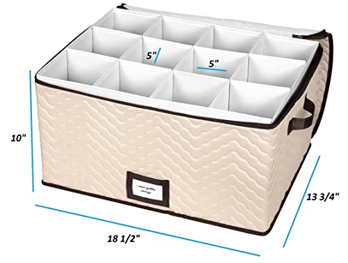 Wine Glass Storage Box with Dividers, Holds 12 Glasses up to 4.25" Wide | Stemware Storage Case, Protects Fine China, Durable Quilted Microfiber, Carry Handles, Ideal for Red Wine Glass - size: Red Wine Glass, style: 1 Pack
