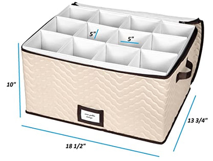 Wine Glass Storage Box with Dividers, Holds 12 Glasses up to 4.25" Wide | Stemware Storage Case, Protects Fine China, Durable Quilted Microfiber, Carry Handles, Ideal for Red Wine Glass - size: Red Wine Glass, style: 1 Pack