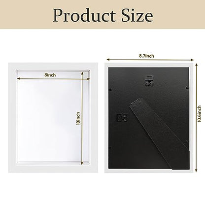Shadow Box Frame 8x10 - 3 Pack Wood Deep Shadowbox with Glass Shadow Boxes Display Cases Suitable for Photos, Dried Flowers, Handicrafts Picture Frames for Wall (White) - size: 8x10-3pcs-white