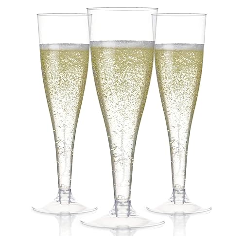 Prestee Set of 24 Clear Plastic Champagne Flutes - 4.5 oz Capacity Shatterproof Disposable Glasses - Suitable for Weddings, Cocktail Parties, and Outdoor Celebrations - color: Clear, size: 24 Count (Pack of 1)