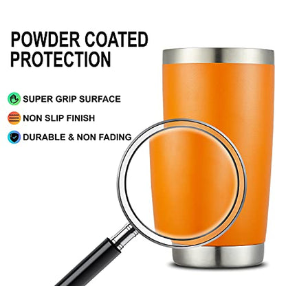 COMOOO 20oz Tumbler Bulk Double Wall Vacuum Insulated Travel Mug, Stainless Steel Tumbler with Lid and Straw Durable Powder Coated Insulated Coffee Cup for Cold & Hot Drinks (Orange, 4 pack - color: Orange