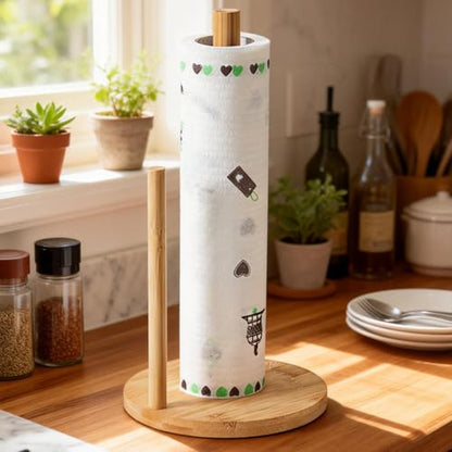 4 Pcs Bamboo Paper Towel Holder, Natural Bamboo Wooden Countertop Standing Paper Towel Holder, Free-Standing Kitchen Roll Hanger Rack for Dining Table Bathroom Bedroom Living Room - color: 4pcs Set