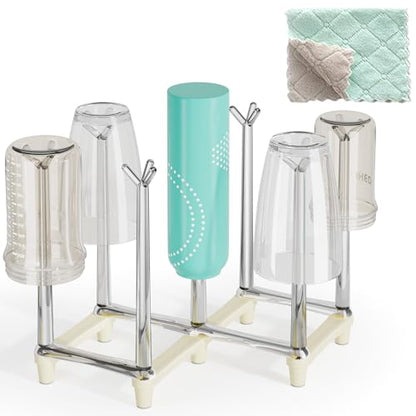 Marbrasse Retractable Cup Drying Rack, Drinking Glass and Sports Bottle Drainer Stand, Plastic Bag Dryer with Non-Slip Bottom for Kitchen Countertop - White - color: White