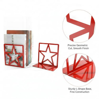 Versatile Metal Bookends for Home and Office, Geometric Frame Design Keeps Books Upright, Modern Desk Organizer, 13.8 x 7.9 Inches, Pair