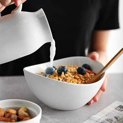 Samsle 19 Ounces Ceramic Serving Bowls, Sturdy Porcelain White Oval Salad Bowls, Stackable Food Server Fruit Display Dishes for Party Dinner, Microwave and Dishwasher Safe, Set of 6 - size: Medium（19oz）