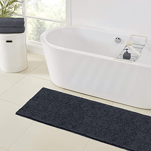 LuxUrux Runner Bath Mat-Extra-Soft Plush Bath Shower Bathroom Rug,1'' Chenille Microfiber Material, Super Absorbent Shaggy Bath Rug. Machine Wash & Dry (21 x 59 Inch, Charcoal) - color: Charcoal, size: 21'' x 59''