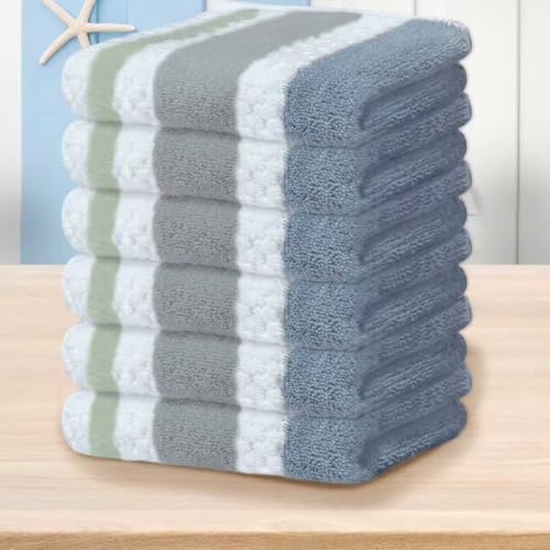 Waffle Washcloths for Bathroom, Striped Wash Cloths 6 Pack 13"x13" - Cotton & Polyester | Quick Dry | Thick | Absorb, Decorative Soft Face Wash Cloths, Navy Grey Green and White Checkered - color: Navy+gray+green+white, size: 6 PC Washcloth Set