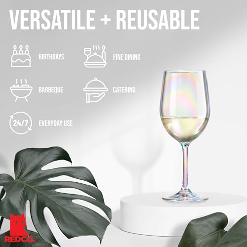 Red Co. Set of 6 Classic Clear Acrylic 12 Fl Oz Outdoor Wine Goblets with Iridescent Finish - color: Iridescent Clear