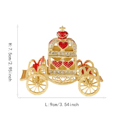 Retro Hollow out Carriage Trinket Box Small Jewelry Boxes Hand-Painted Christmas Gift for Women(Red) - color: Red