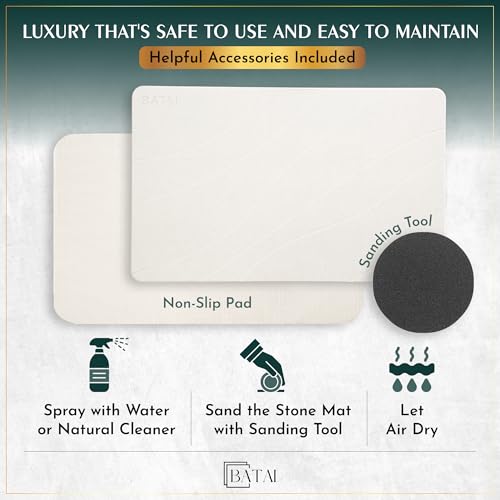 Extra Large Diatomaceous Earth Stone Bath Mat (31.5” x 19.7”) Beige XL | Fast Absorbent Shower Stone Bath Mat For Bathroom - Quick Dry, Easy Clean and Non-Slip Mat - Instant Drying Diatomite Bathmat - color: Beige