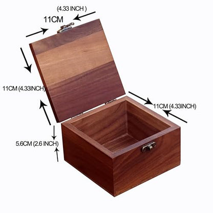 Handcrafted Walnut Wood Keepsake Box – 4.3 x 4.3 x 2.5 inch – Jewelry, Watch & Gift Storage Box – Rustic Wooden Box for Wedding, Birthday, Christmas - color: Walnut Box-XPFH-11*11CM