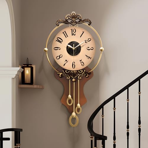 Vintage Wall Clock, Antique Decor, Battery Operated,Non Ticking European Style Metal Wall Clock, Decorative Retro,Bedroom/Living Room/Kitchen - color: Gold-vintage