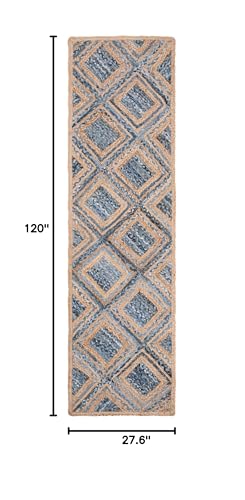 SAFAVIEH Cape Cod Collection Runner Rug - 2'3" x 10', Natural & Blue, Handmade Flat Weave Diamond Braided Jute & Denim, Ideal for High Traffic Areas in Living Room, Bedroom (CAP354A) - color: Natural/Blue, size: 2'3" x 10' (Runner)