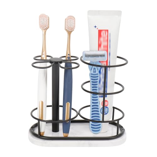 Toothbrush Holder Stand for Bathroom, Metal Toothbrush Organizer with Marble Base, Toothbrush Storage Collection for Family, Suitable for Home Hotel Countertop Vanity (Medium, Matte Black) - color: Matte Black, size: Medium