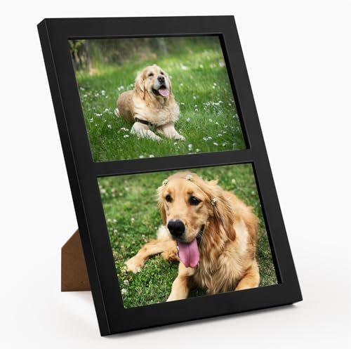 Golden State Art, 5x7 Double Picture Frame, Display Two 5x7 Photos (Black) | Solid Wood - Real Glass For Tabletop Or Wall Mounting (Black, 1 Pack) - color: Black, size: 2 Openings 5x7