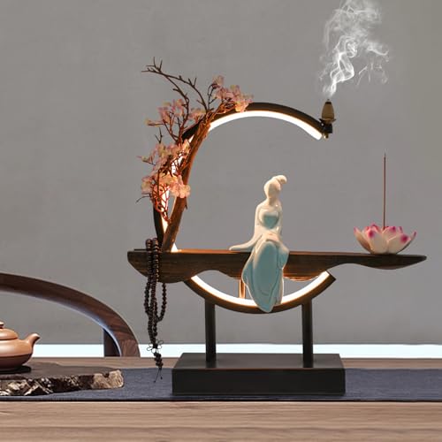 Backflow Incense Holder with LED Light, Countertop Incense Burner Holder Chinese Retro Ceramic Backflow Incense Burner for Relaxing or Home Decor (Style 6) - size: Style 6