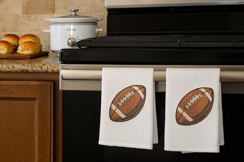 Football Kitchen Towels – Set of 2 Waffle Weave Microfiber Dish Towels – Quick-Dry & Super Absorbent – 16" x 24", White – Game Day & Tailgating Gift