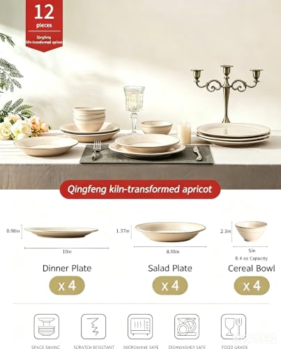 4-piece Ceramic Dinnerware Set with Active Glaze, Modern Shaped Tableware Set Suitable for Kitchen, Microwave, Dishwasher, and Oven, Scratch-resistant, Apricot Color - color: style - 3